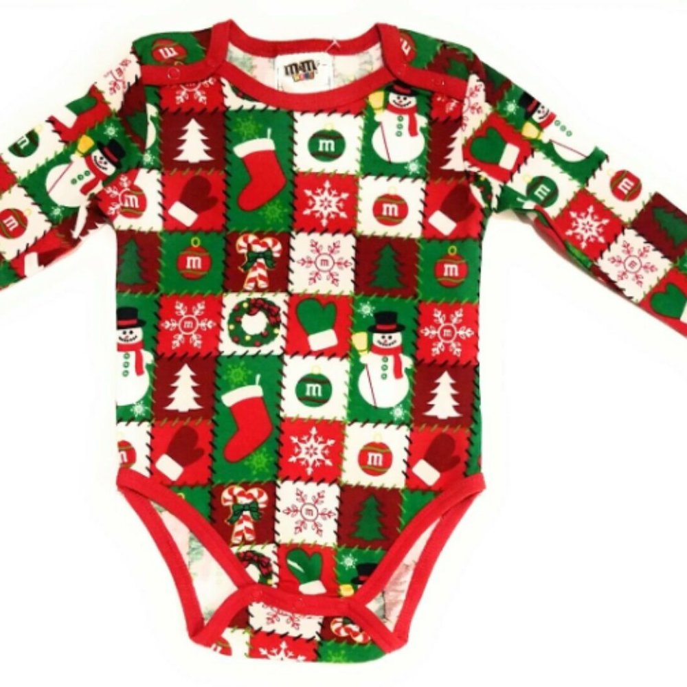 Body Suit For Babies. Multicolor Christmas Theme Made By M&M's. 18 Months.